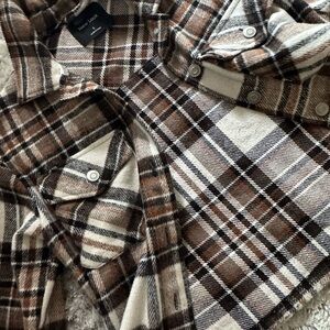 New Look Brown and Cream Plaid Utility Jacket